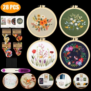 28PCS Embroidery Starter Kit For Beginners Cross Stitch Stamped DIY Decor Craft - Picture 1 of 10