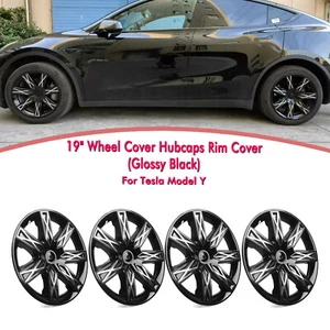 Gloss Black 19" Wheel Cover Hubcaps Rim Cover Kit For Tesla Model Y 20-24 21 22 - Picture 1 of 19