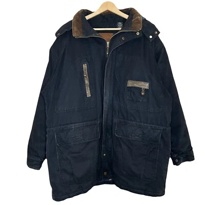 Vintage St Johns Bay Black Chore Jacket Mens LT Leather Corduroy Blanket Flannel - Image 1 of 4