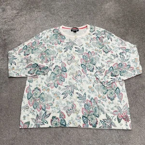 Lands' End Cardigan Sweater Womens 1X ivory Paisley Floral Button Up Cotton NWT - Picture 1 of 13