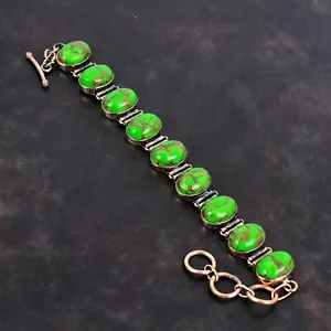 Pulsera Ovalada Natural Cobre Verde Turquesa Bisel Moda Hermana Única Cobre - Imagen 1 de 6