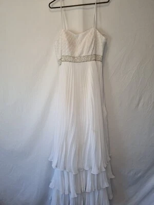 Vestido de novia Imoda blanco de gasa plisado con cuentas y tiras en capas talla 14 Foto 1 de 4