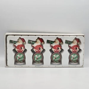 Vintage 1999 7up Christmas Ornaments Bottle Cap Santa Set Of 4 NEW OLD STOCK - Picture 1 of 7