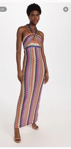 $640 Alexis Vedette Halterneck Multicolor Sunrise Cutout Knit Maxi Dress Sz L - Picture 1 of 10