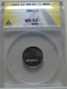 1901 Indian Cent Penny ---- ANACS MS-63 Slabbed Key Date Coin ---- #991A - Picture 1 of 3