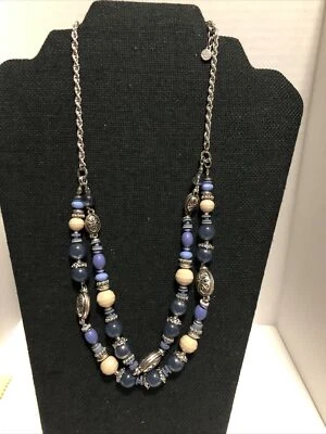 "Collar Ruby Rd 23"" Cuentas de Vidrio Plata Espaciadores Doble Hilo Graduado" Foto 1 de 4