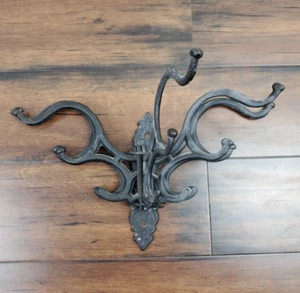 Vtg IRON ART  Cast Iron Wall Coat Rack w/ 5 Swivel Arms 15 Hooks - Picture 1 of 4