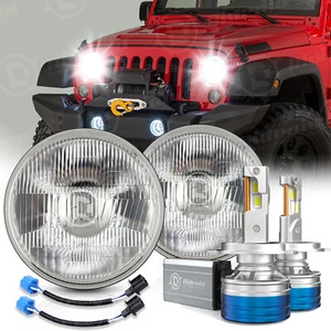 Pair 7" Inch Round LED Headlights Original Look For Jeep Wrangler JK LJ TJ CJ - Picture 1 of 24