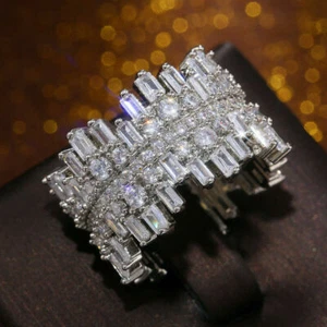 Rings Jewelry White Sapphire Sz 6-10 925 Silver Wedding Ring Women Sunshine - Picture 1 of 14