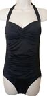 Bleu Rod Beattie Shirred Twist Front Halter-Tie One-Piece Swimsuit SIZE 8 BLACK 