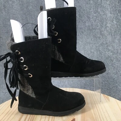 Botas Mukluks Femininas 8 Luanna Inverno Preto Camurça Borla Puxar Meio-Calça Conforto - Imagem 1 de 4