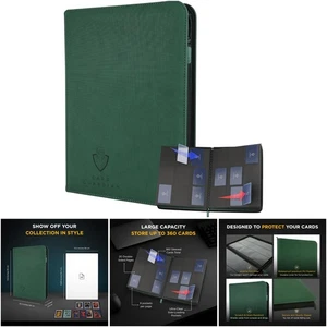 Carpeta premium con cremallera de 9 bolsillos para almacenamiento de tarjetas coleccionables verdes de 360 tarjetas - Imagen 1 de 8