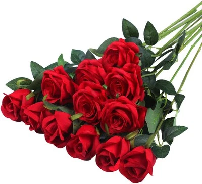 Hawesome 12PCS Artificial Silk Flowers Realistic Roses 6 6 Buds, Red  - Image 1 of 4