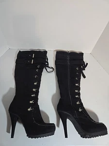 Vintage Baby Phat Womens Sz 7.5M Tall Heel Black Boots - Picture 1 of 12