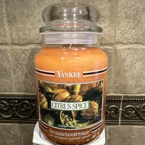 YANKEE CANDLE BLACK BAND/WHITE LABEL RETIRED "CITRUS SPICE" 22 OZ ~ RARE - Picture 1 of 8