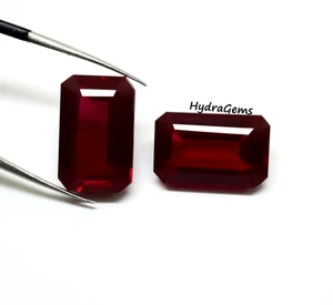 Pair Ruby Natural Pigeon Blood Red Ruby 20-23 Ct A+ Quality Emerald Cut Gemstone - Picture 1 of 10
