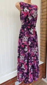 HOBBS CARLY SHEER PURPLE PINK CHIFFON 50'S FLARE MIDI MAXI DRESS 12 RRP £169 - Picture 1 of 19