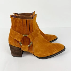 ETIENNE AIGNER Womens Tristan Ankle Boots 7.5 Sienna Tan Suede Buckle NWOB - Picture 1 of 13