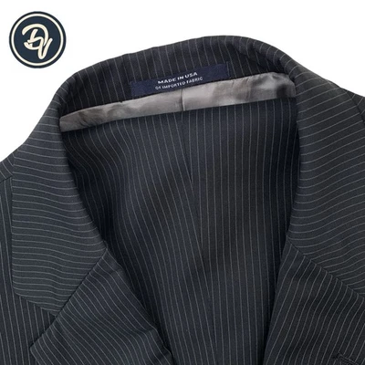 Mens 46 L Hart Schaffner Marx 1887 Charcoal Grey Mini Stripe Wool Suit Made USA - image 1 of 4