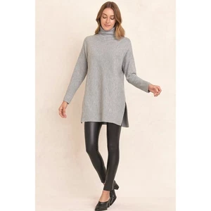 LOFT Gray Cowl Neck Long Sleeve Tunic Sweater with Side Slits S Grannycore 52-21 - Picture 1 of 13
