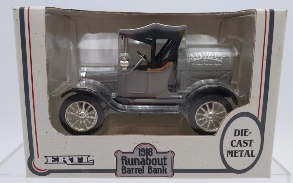 Ertl 9705-10EO 1:25 1918 Ford Runabout Barrel Coin Bank Die Cast Metal - Image 1 of 1
