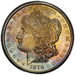 1878 S Morgan Silver Dollar PCGS MS66 Rainbow Tone - Super Eye Appeal - 1st Year - Picture 1 of 2