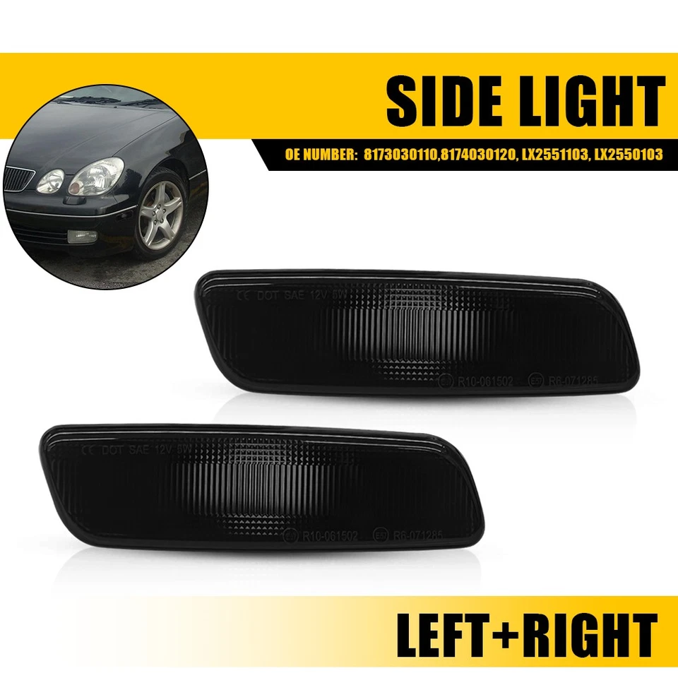 Luz de señalización lateral LED delantera ahumada blanca para parachoques apta para base Lexus GS300 1998-2005 Foto 1 de 4