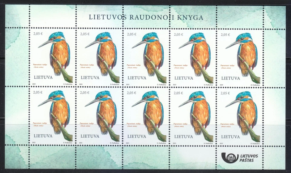 Livro vermelho Lituânia 2025 MNH. Bird Common Kingfisher KLB de 10 selos. WWF ** - Imagem 1 de 1