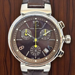 AUTH LOUIS VUITTON Tambour Q1321 Chronograph Brown Quartz Ladies Watch w/ Box - Picture 1 of 15