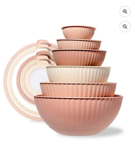 COOK WITH COLOR Rührschüsseln Set - 6 Stapelschalen mit klaren Deckeln 12 Stück rosa - Bild 1 von 8