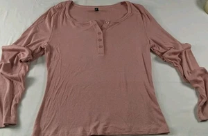 Wild Fable Women's Pink Boxy Waffle Crop Henley Long Sleeve Size M - Picture 1 of 7