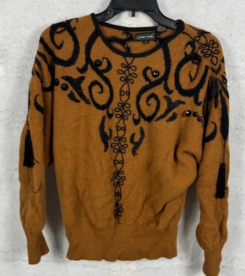 Suéter De Colección Jeanne Pierre Lana de Cordero Angora Conejo Ala de Murciélago Borlas Marrones L Foto 1 de 4