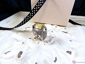 SARA BLAINE Lemon Quartz Sterling Silver Bali Scroll Ring ~ Size 9 - Picture 1 of 5