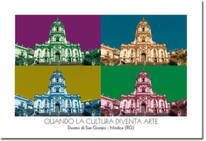 CARTOLINA DA COLLEZIONE FOTO SICILIA MODICA DUOMO SAN GIORGIO ALLA ANDY WARHOL - Picture 1 of 1