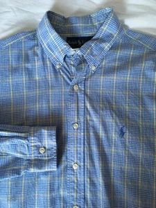 Ralph Lauren Men's Cotton Blue Plaid Button Long Sleeve Shirt Size Large 16 1/2 - Picture 1 of 7