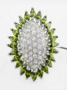 LAB CREATED 2.40 Cts PERIDOT & WHITE SAPPHIRES RING .925 SILVER - New With Tag - Picture 1 of 3
