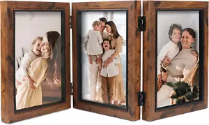 Trifold Picture Frame 5X7 Three Photo Collage Frame Hinged Triple Foldable Frame - Picture 1 of 5