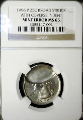 1996 ERROR NGC MS65 INDENT Washington Quarter NICE GEM BU Coin LOT #002  NR - Image 1 of 4