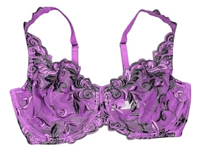 Soma Women’s 34D Sensuous Lace Unlined Bra Embroidered Purple Floral Sheer - Picture 1 of 7