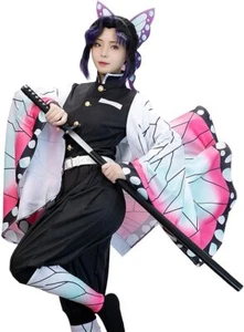 Adult Demom Slayer Kochou Shinobu Cosplay Kimono Halloween Costume Outfit Set - Picture 1 of 11