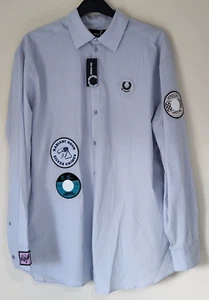 FRED PERRY X RAF SIMONS OVERSIZED PATCHED SHIRT Blue Size Medium NWT Long Sleeve - Picture 1 of 10