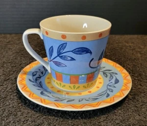 "SANIBEL" Interiors Stoneware Coffee Cup/Saucer Set by PTS International - Picture 1 of 10