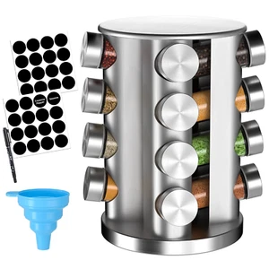 Rotating Spice Rack with 16 Seasoning Jars, Revolving Spice Organizer Stainless - Picture 1 of 12