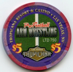 $5 Tropicana Pro Football Arm Wrestling LE Chip Las Vegas 1999 Obsolete - Picture 1 of 2