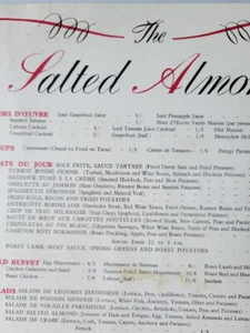 1955 The Salted Almond Trocadero Restaurant W.1 London Menu Vintage Original - Picture 1 of 4