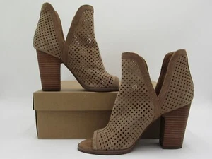 Botines Lucky Brand para mujer 7,5 Larise gamuza perforados tacón bloque punta abierta tostados - Imagen 1 de 15
