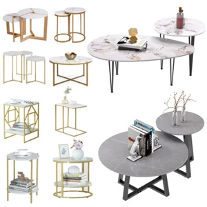 New Modern Coffee Table Marble 2 in 1 Nested Set Sofa Side End Tables Furniture - Picture 1 of 195