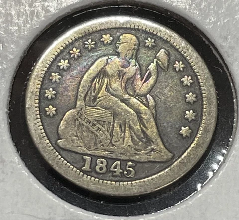 1845-o 10c Very Fine Scarce Date Seated Dime Small Rim Issue 6:00 Reverse Cover