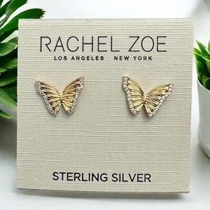 Aretes mariposa chapados en oro Rachel Zoe - plata de ley con cristales - Imagen 1 de 3