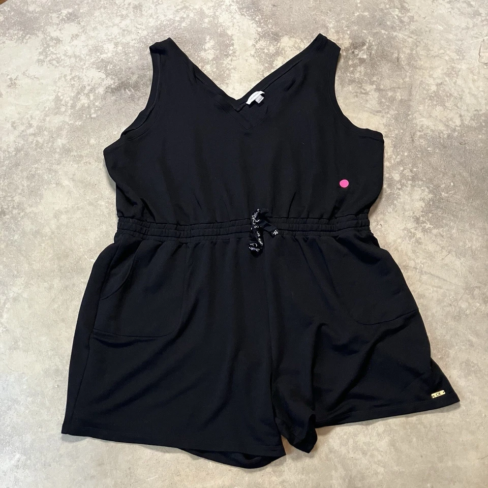 Calvin Klein Romper Womens Plus 3X Black Tie Waist Pockets V Neck Casual - Image 1 of 4